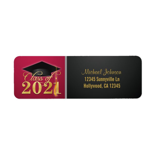 Klassen Elegant Red och Guld 2021 Returadress Etikett (Framsidan)