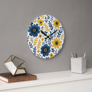 Klassen Ethnic Mediterranean Blommigt Art Mönster Stor Klocka