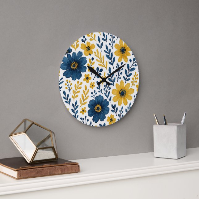 Klassen Ethnic Mediterranean Blommigt Art Mönster Stor Klocka (Kontor)
