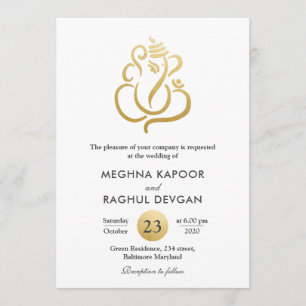 Klassen Fuax Gold Foil Ganesha/Indian God Bröllop Inbjudningar