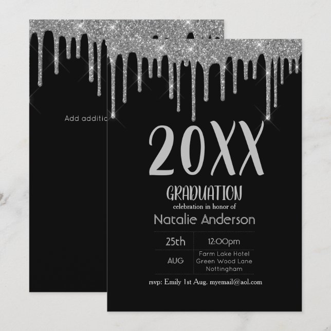 Klassen Glitter Studenten på 20xx Modern Inbjudningar (Fram/baksida)