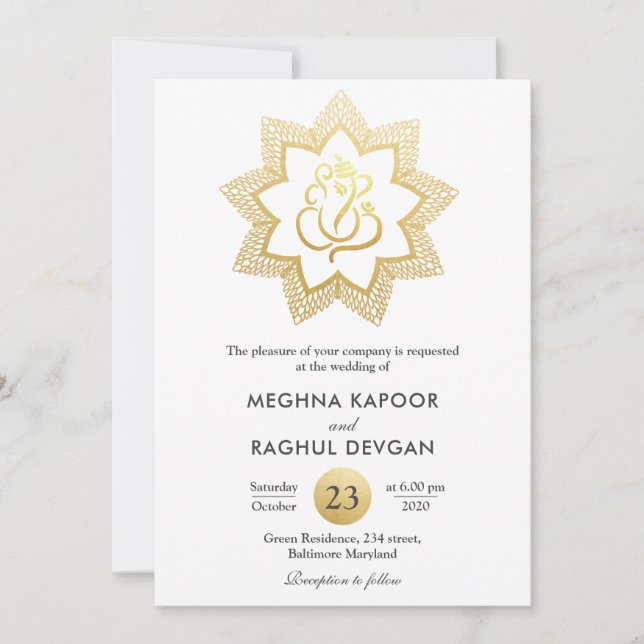 Klassen Gold Foil Ganesha| Indiska Gud Bröllop  Inbjudningar (Framsida)