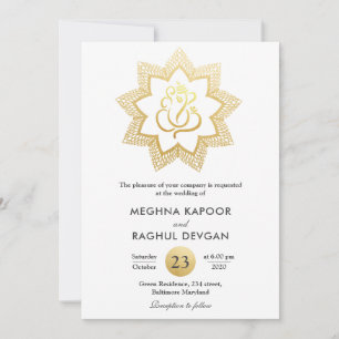 Klassen Gold Foil Ganesha Indiska Gud Bröllop Inbjudningar