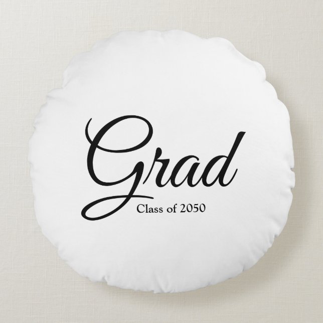 Klassen Grad med skripttexten 2024 svartvit anpass Rund Kudde (Framsidan)
