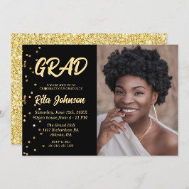 Klassen Grad Party 2023 Guld Glitter Studenten Inbjudningar
