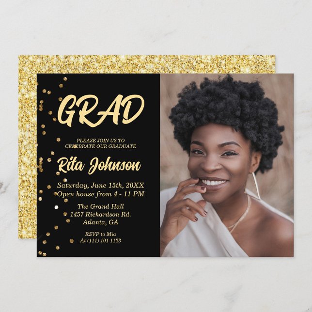 Klassen Grad Party 2023 Guld Glitter Studenten Inbjudningar (Skapare uppladdad)