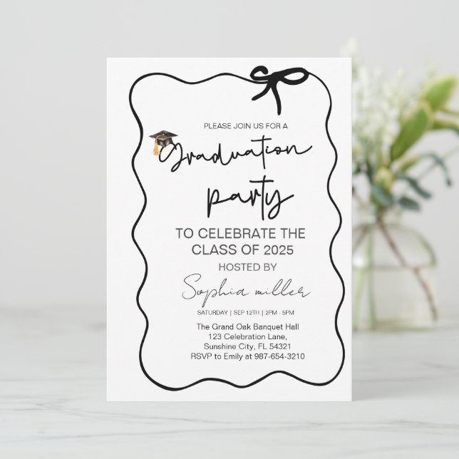 Klassen Grad Party Inbjudan 2025,Whimsical Bow (Stående Fram)