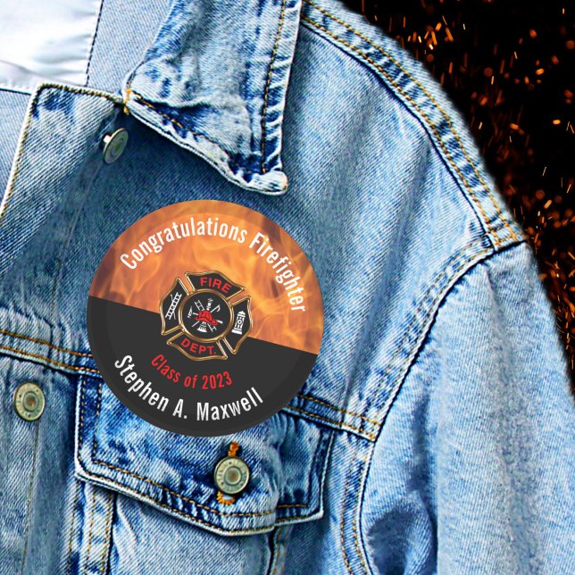 Klassen grattisar Firefighter Flames | NAMN Knapp (Skapare uppladdad)