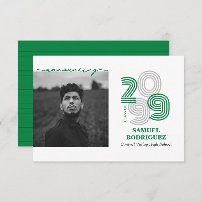 Klassen grönt Retro Big Numbers i fotoklassen Inbjudningar (Fram/baksida)