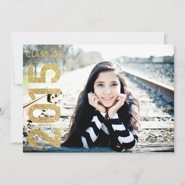 Klassen guld Glitter 2015 Studenten 2015 Inbjudan (Framsida)