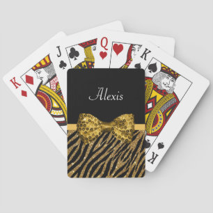 Klassen Guld Zebra tryck FAUX Glitz Bow med Namn Spelkort