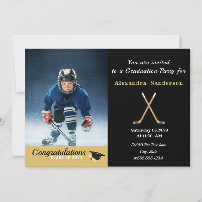 Klassen Hockey Player Photo studenten 2022 Inbjudningar (Framsida)