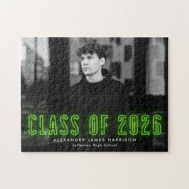 Klassen Lime Green Neon 2025 Studenten Photo Pussel (Horisontell)
