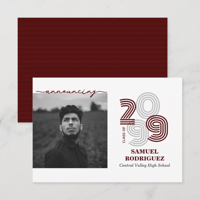 Klassen Maroon Retro Big Numbers i fotot Inbjudningar (Fram/baksida)