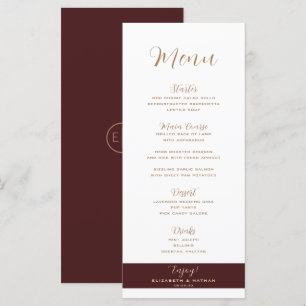 Klassen Minimalist Burgundy & Guld Bröllop Menu Meny
