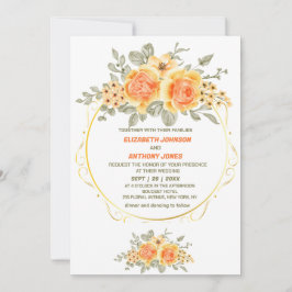 Klassen orange och gult blommigt sommaren bröllop inbjudningar