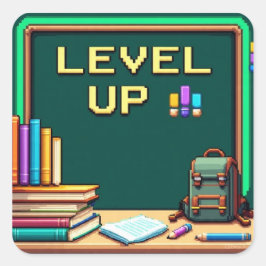 Klassen Pixel Art Level Up Studies Fyrkantigt Klistermärke