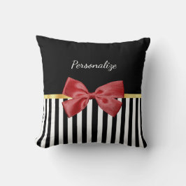 Klassen Red Bow Black and White Rand med Namn Kudde
