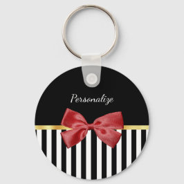 Klassen Red Bow Black and White Rand med Namn Nyckelring