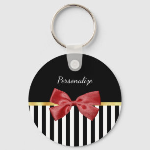 Klassen Red Bow Black and White Rand with Namn Nyckelring