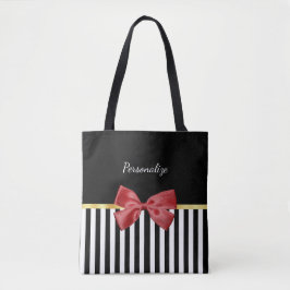 Klassen Red Bow Black and White Rand with Namn Tygkasse