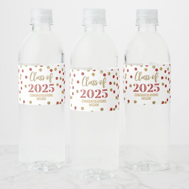 Klassen Red Guld Glitter från 2025 Studenten Vattenflaskor Etikett (Flaskor)