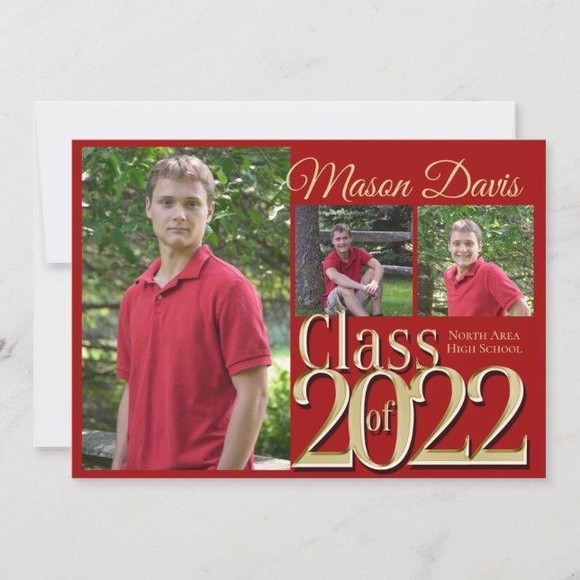 Klassen Red och Guld 2022 Photo Studenten Inbjudningar (Framsida)