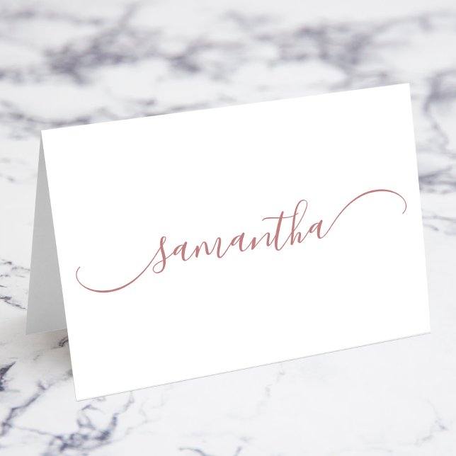 Klassen ro Guld, kurvformade Namn-platskort Bordsnummer (Rose Gold Classy Curved Swash Name Place Cards)