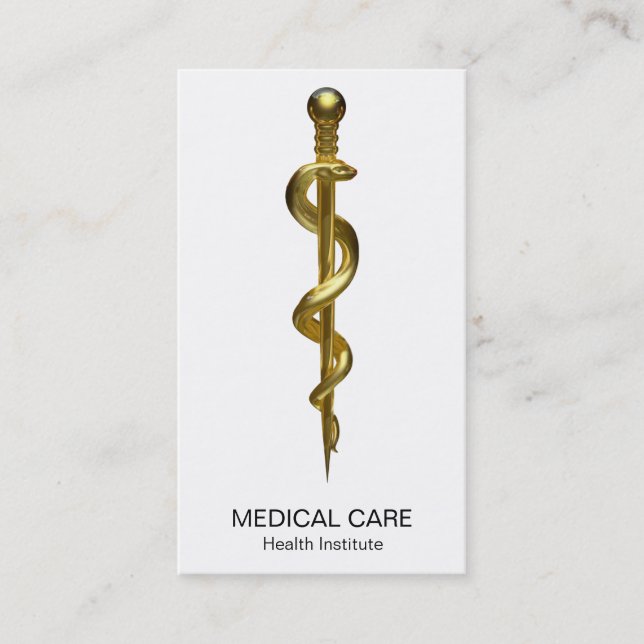 Klassen Rod of Asclepius Medical Guld on White Visitkort (Framsida)