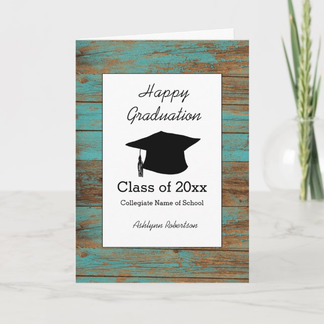 Klassen Rustic Teal Wood 2025 Studenten Kort (Framsida)