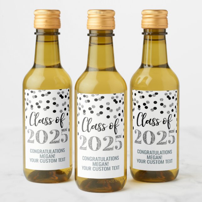 Klassen Silver Black Glitter 2025 Studenten Vinetikett (Flaskor)