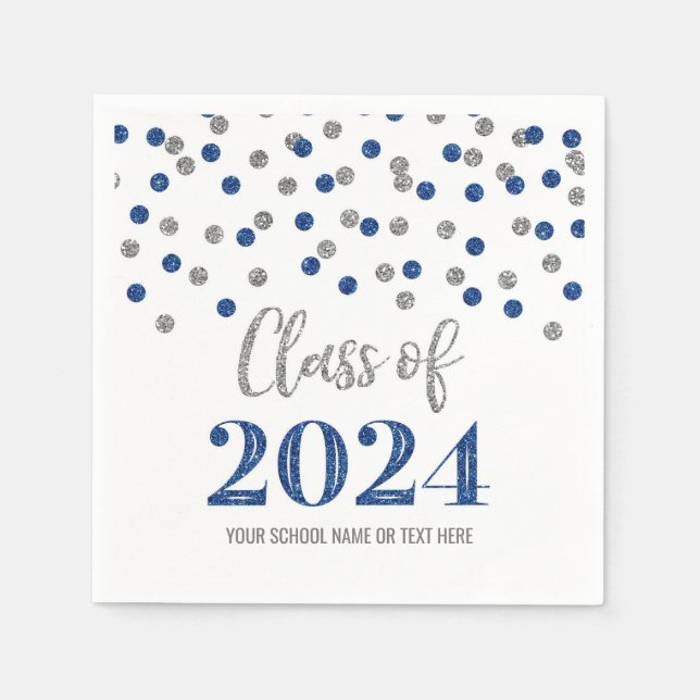 Klassen silver Blue Confetti för 2024 Napkins Pappersservett (Framsidan)