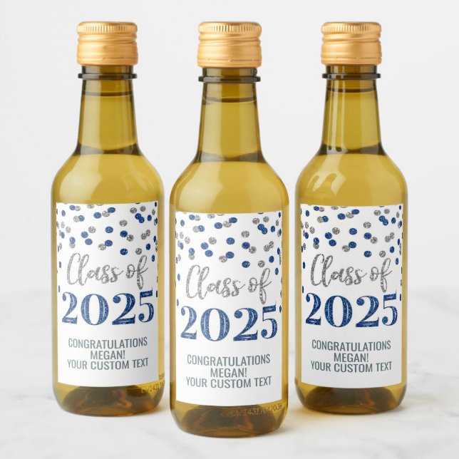 Klassen Silver Blue Glitter från 2025 Studenten Vinetikett (Flaskor)