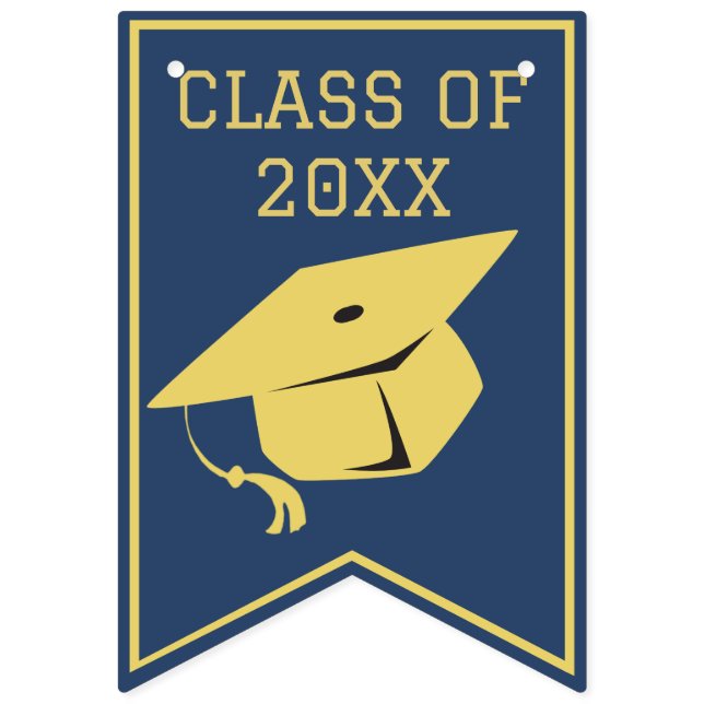 Klassen Snyggt Guld på marinblått Studentfest Vimplar (Första flaggan)