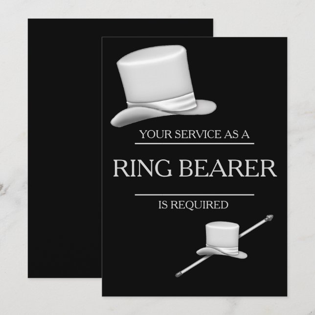 Klassen Snyggt Silver Top hat Ring Bearer Inbjudningar (Fram/baksida)