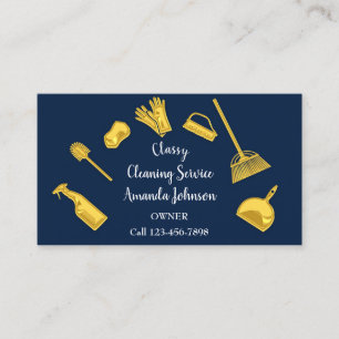 Klassen Städning Guld Logotyp Maid Navy Blue Visitkort