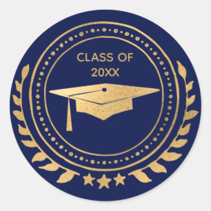 Klassen studenten Guld Blue Grad Cap Cap Classic f Runt Klistermärke