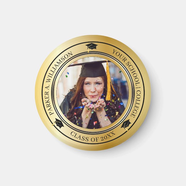Klassen studenten Photo Guld Tone Grad Cap år Magnet (Framsidan)