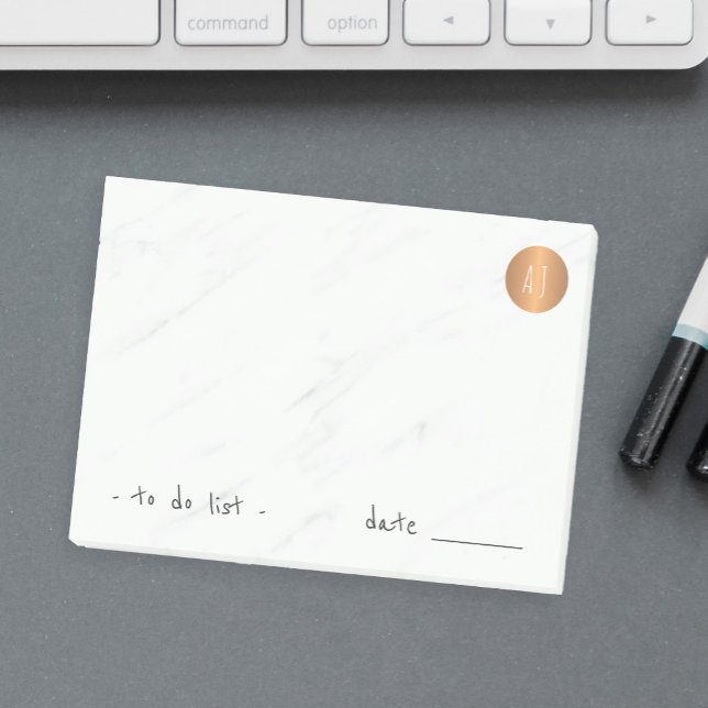 Klassen Vit marmor i monogrammet kopparcirkel Post-it Block (Skapare uppladdad)