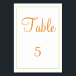 Klassens orange och grönt bordsnummer<br><div class="desc">Ett bord-klasskort som verkligen är av ett slag,  det här objektet visar en orange- och grönt-design som är enkel att fylla i mallar. Texten kan anpassas såväl som färg på bord-kortet och kvadraten. Anpassa ditt bord-kort i dag!</div>