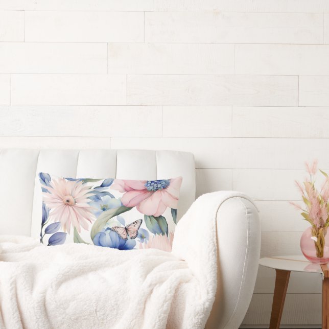 Klassens Rosa och Blue Flower Bunch Lumbarkudde (Soffa)