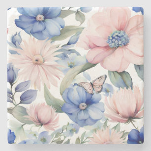 Klassens Rosa och Blue Flower Bunch Stenunderlägg