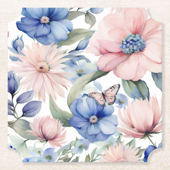 Klassens Rosa och Blue Flower Bunch Underlägg Papper (Framsida)