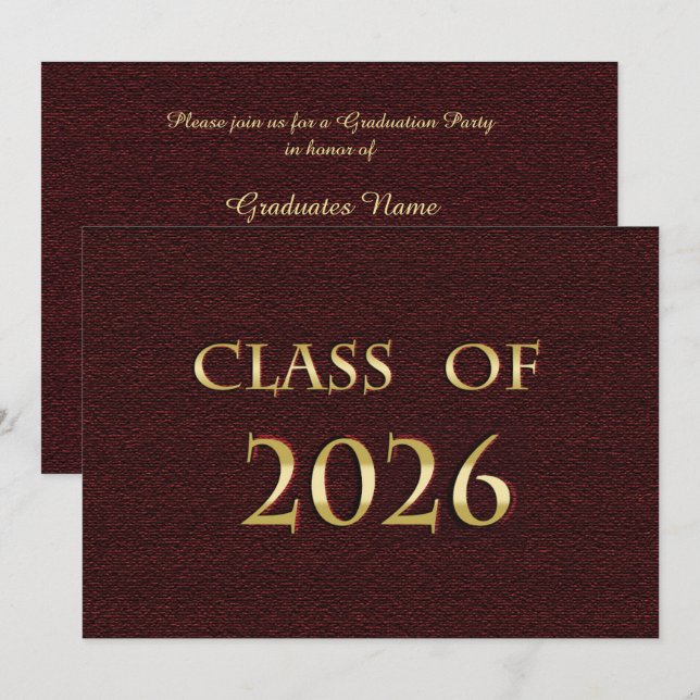 Klassfest för Maroon and Gold Class of 2026 Inbjudningar (Fram/baksida)