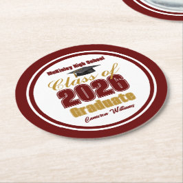Klassfest för Maroon Gold Class of 2026 Underlägg Papper Rund