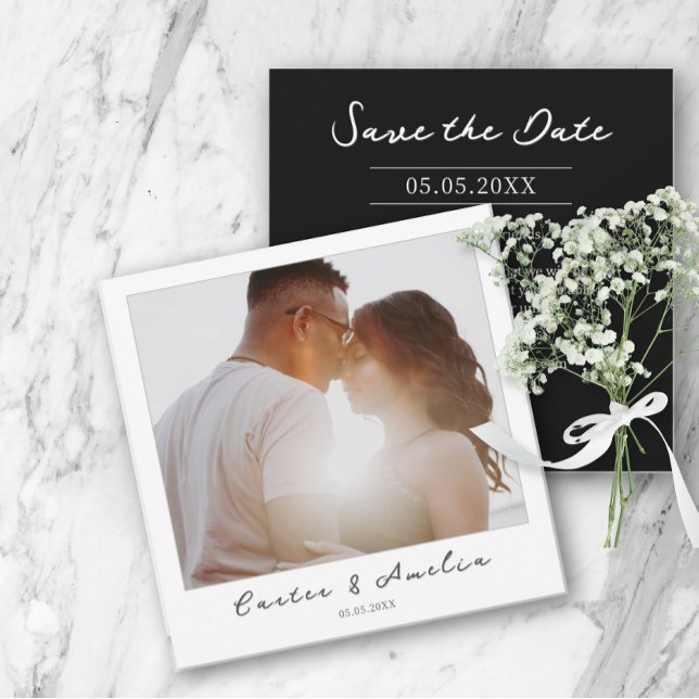 Klassfilmfoto - Spara inbjudan till datumbröllop (Classy square film photo style save the date  wedding invitation)