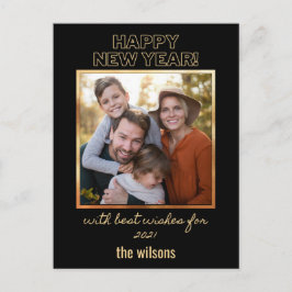 Klassfoto gott nytt år svart och guld vykort