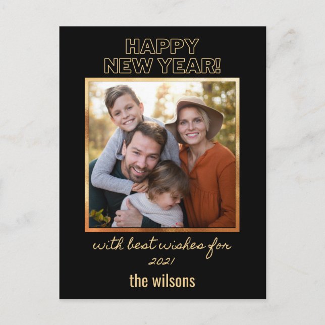 Klassfoto gott nytt år svart och guld vykort (Framsida)