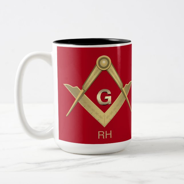 Klassfyrkantig och kompass monogrammed 2-ton Kaffe Två-Tonad Mugg (Vänster)
