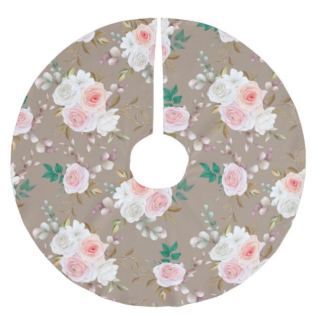 Klassi-Blommönster Julgransmatta Borstad Polyester (Framsidan)